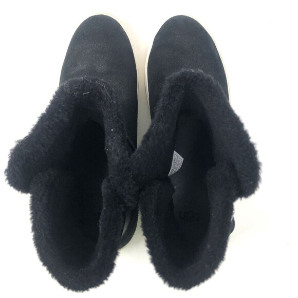 UGG Aika Ankle Boot Womens Sz 10 Buckle Black Suede Pure Sheep Wool Lining Cozy - Picture 7 of 16